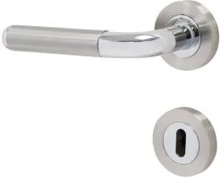 PERTURA Deurkruk Paar Helgi Op Rozet Met Sleutelplaat Bicolor RVS Geborsteld/glans