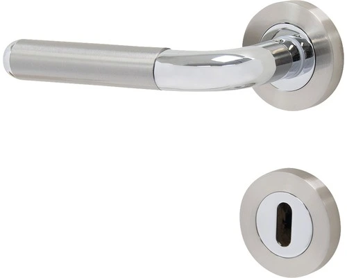 PERTURA Deurkruk Paar Helgi Op Rozet Met Sleutelplaat Bicolor RVS Geborsteld/glans 1 PERTURA Deurkruk Paar Helgi Op Rozet Met Sleutelplaat Bicolor RVS Geborsteld/glans