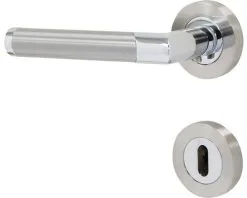 PERTURA Deurkruk Paar Lilja Op Rozet Met Sleutelplaat Bicolor RVS Geborsteld/glans