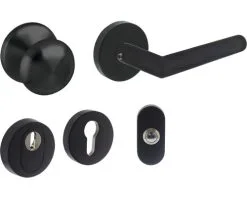 INTERSTEEL Voordeurbeslagset Zwart Mat, 5-delig