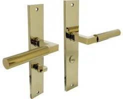 INTERSTEEL Deurkruk Paar Bau-Stil Op Schild Met WC-/badkamersluiting WC63/8 Messing Titaan PVD