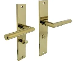 INTERSTEEL Deurkruk Paar Bastian Op Schild Met WC-/badkamersluiting WC63/8 Messing Titaan PVD