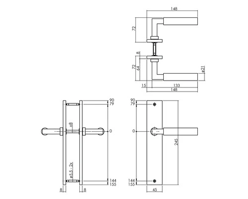 INTERSTEEL Deurkruk Paar Bau-Stil Op Blindschild Messing Titaan PVD 2 INTERSTEEL Deurkruk Paar Bau-Stil Op Blindschild Messing Titaan PVD - Afbeelding 2