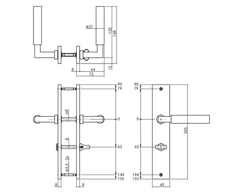 INTERSTEEL Deurkruk Paar Bau-Stil Op Schild Met WC-/badkamersluiting WC63/8 Antraciet 2 INTERSTEEL Deurkruk Paar Bau-Stil Op Schild Met WC-/badkamersluiting WC63/8 Antraciet - Afbeelding 2