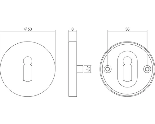 INTERSTEEL Rozet Rond Met Sleutelgat Messing Mat Titaan PVD, 2 Stuks 2 INTERSTEEL Rozet Rond Met Sleutelgat Messing Mat Titaan PVD, 2 Stuks - Afbeelding 2