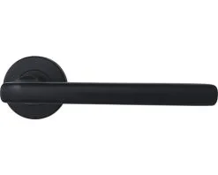 Deurkruk Paar Recht Op Rond Rozet Zwart Mat