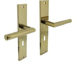 INTERSTEEL Deurkruk Paar Bastian Op Schild Met Sleutelgat SL72 Messing Titaan PVD