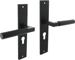 INTERSTEEL Deurkruk Paar Bau-Stil Op Schild Met Profielcilindergat PC55 Zwart Mat