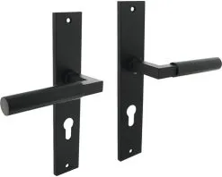 INTERSTEEL Deurkruk Paar Bau-Stil Op Schild Met Profielcilindergat PC72 Zwart Mat