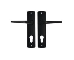 AXA Deurkruk Paar Curve Met Kruk Duim Op Schild Met Profielcilindergat PC72 Zwart