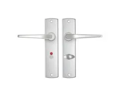 AXA Deurkruk Paar Curve Met Kruk Duim Op Schild Met WC-/badkamersluiting WC63/8 Aluminium F1