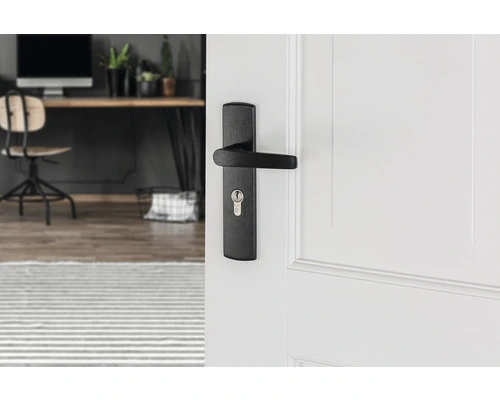 AXA Deurkruk Paar Curve Klik Met Kruk Curve Op Schild Met Profielcilindergat PC55 Zwart 6 AXA Deurkruk Paar Curve Klik Met Kruk Curve Op Schild Met Profielcilindergat PC55 Zwart - Afbeelding 6