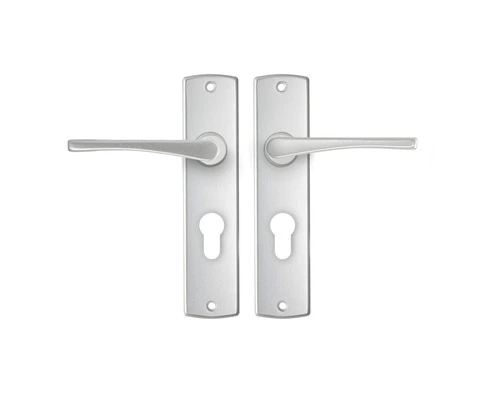 AXA Deurkruk Paar Curve Met Kruk Vlinder Op Schild Met Profielcilindergat PC55 Aluminium F1 1 AXA Deurkruk Paar Curve Met Kruk Vlinder Op Schild Met Profielcilindergat PC55 Aluminium F1