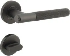 INTERSTEEL Deurkruk Paar Rombo Op Rozet Met WC-/badkamersluiting Antraciet