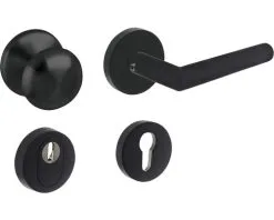 INTERSTEEL Voordeurbeslagset Zwart, 4-delig