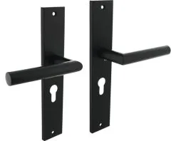 INTERSTEEL Deurkruk Paar Bastian Op Schild Met Profielcilindergat PC55 Zwart Mat