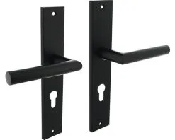 INTERSTEEL Deurkruk Paar Bastian Op Schild Met Profielcilindergat PC72 Zwart Mat