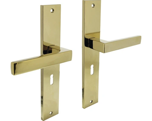 INTERSTEEL Deurkruk Paar Hera Op Schild Met Sleutelgat SL56 Messing Titaan PVD 1 INTERSTEEL Deurkruk Paar Hera Op Schild Met Sleutelgat SL56 Messing Titaan PVD