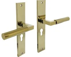 INTERSTEEL Deurkruk Paar Bau-Stil Op Schild Met Profielcilindergat PC55 Messing Titaan PVD