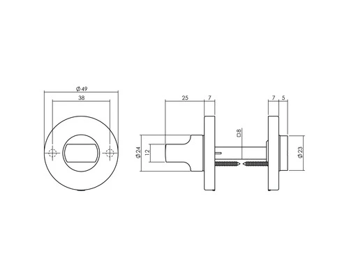 INTERSTEEL Rozet Rond Met WC-/badkamersluiting Messing Getrommeld 2 INTERSTEEL Rozet Rond Met WC-/badkamersluiting Messing Getrommeld - Afbeelding 2