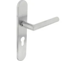 INTERSTEEL Deurkruk Paar Laura Hoek 90° Op Schild Met Profielcilindergat PC55 RVS Geborsteld