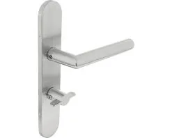 INTERSTEEL Deurkruk Paar Laura Hoek 90° Op Schild Met WC-/badkamersluiting WC63/8 Rechts RVS Geborsteld