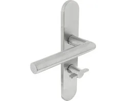 INTERSTEEL Deurkruk Paar Laura Hoek 90° Op Schild Met WC-/badkamersluiting WC63/8 Links RVS Geborsteld