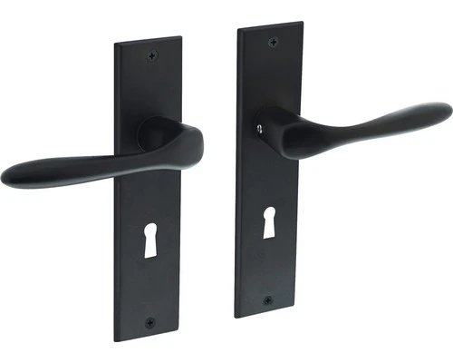 INTERSTEEL Deurkruk Paar Banaan Op Kortschild Met Sleutelgat SL56 Zwart Mat 1 INTERSTEEL Deurkruk Paar Banaan Op Kortschild Met Sleutelgat SL56 Zwart Mat