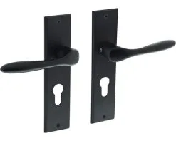 INTERSTEEL Deurkruk Paar Banaan Op Kortschild Met Profielcilindergat PC55 Zwart Mat