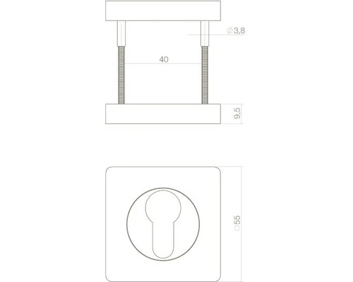INTERSTEEL Rozet Vierkant Met Profielcilindergat Zwart Mat 2 INTERSTEEL Rozet Vierkant Met Profielcilindergat Zwart Mat - Afbeelding 2