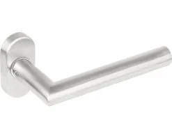 INTERSTEEL Deurkruk Paar Hoek 90° Op Ovaal Rozet RVS Geborsteld