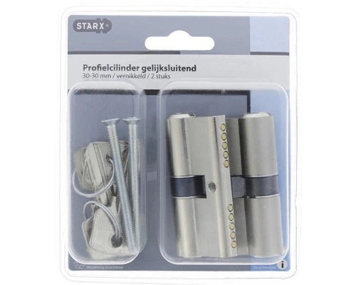STARX Dubbele Profielcilinder 30-30 Messing Vernikkeld, 2 Stuks 2 STARX Dubbele Profielcilinder 30-30 Messing Vernikkeld, 2 Stuks - Afbeelding 2
