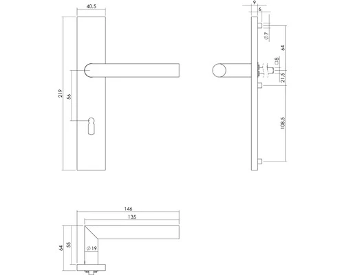 INTERSTEEL Deurkruk Paar Hoek 90° Op Recht Schild Met Sleutelgat SL56 RVS Geborsteld 2 INTERSTEEL Deurkruk Paar Hoek 90° Op Recht Schild Met Sleutelgat SL56 RVS Geborsteld - Afbeelding 2