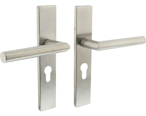 INTERSTEEL Deurkruk Paar Hoek 90° Op Recht Schild Met Profielcilindergat PC55 RVS Geborsteld 1 INTERSTEEL Deurkruk Paar Hoek 90° Op Recht Schild Met Profielcilindergat PC55 RVS Geborsteld