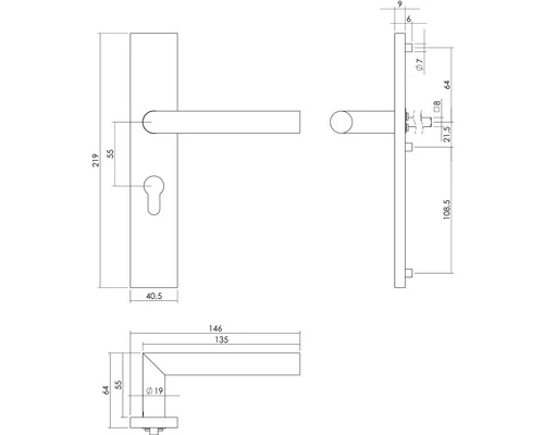 INTERSTEEL Deurkruk Paar Hoek 90° Op Recht Schild Met Profielcilindergat PC55 RVS Geborsteld 2 INTERSTEEL Deurkruk Paar Hoek 90° Op Recht Schild Met Profielcilindergat PC55 RVS Geborsteld - Afbeelding 2