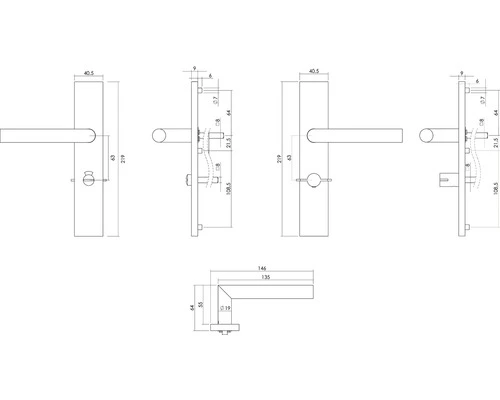 INTERSTEEL Deurkruk Paar Hoek 90° Op Recht Schild Met WC-/badkamersluiting WC63/8 Rechts RVS Geborsteld 2 INTERSTEEL Deurkruk Paar Hoek 90° Op Recht Schild Met WC-/badkamersluiting WC63/8 Rechts RVS Geborsteld - Afbeelding 2