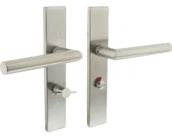 INTERSTEEL Deurkruk Paar Hoek 90° Op Recht Schild Met WC-/badkamersluiting WC63/8 Links RVS Geborsteld