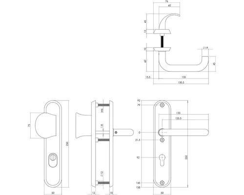 INTERSTEEL Veiligheidsbeslag Ovaal Duw/kruk PC92 Anti-kerntrek Zwart Mat 2 INTERSTEEL Veiligheidsbeslag Ovaal Duw/kruk PC92 Anti-kerntrek Zwart Mat - Afbeelding 2