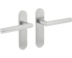 INTERSTEEL Deurkruk Paar Hoek 90° Op Ovaal Blindschild RVS Geborsteld