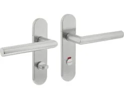 INTERSTEEL Deurkruk Paar Hoek 90° Op Ovaal Schild Met WC-/badkamersluiting WC63/8 RVS Geborsteld