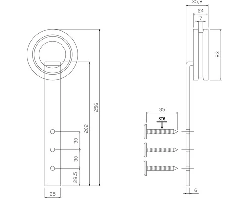 INTERSTEEL Hangrollen Modern 255 Mm Mat Zwart, 2 Stuks 2 INTERSTEEL Hangrollen Modern 255 Mm Mat Zwart, 2 Stuks - Afbeelding 2