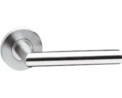 INTERSTEEL Deurkruk Paar Recht Hoek 90° Op Ital Rozet RVS Geborsteld