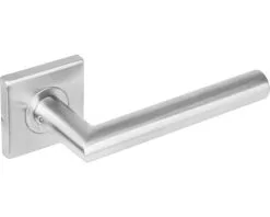 INTERSTEEL Deurkruk Paar Hoek 90° Op Vierkant Rozet RVS Geborsteld