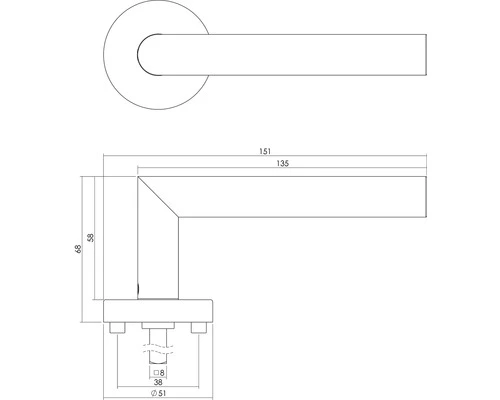 INTERSTEEL Deurkruk Paar Hoek 90° Op Rozet RVS Geborsteld 2 INTERSTEEL Deurkruk Paar Hoek 90° Op Rozet RVS Geborsteld - Afbeelding 2