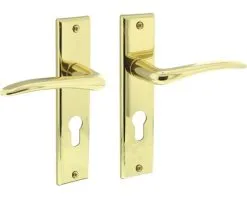 INTERSTEEL Deurkruk Paar Mars Op Schild Met Profielcilindergat PC55 Messing Gelakt