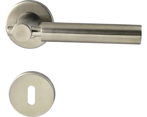 PERTURA Deurkruk Paar Krona Op Rozet Met Sleutelplaat RVS Mat 1 PERTURA Deurkruk Paar Krona Op Rozet Met Sleutelplaat RVS Mat