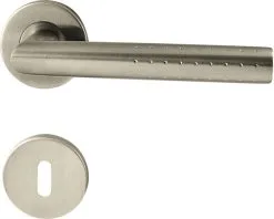 PERTURA Deurkruk Paar Punktur Op Rozet Met Sleutelplaat RVS Mat